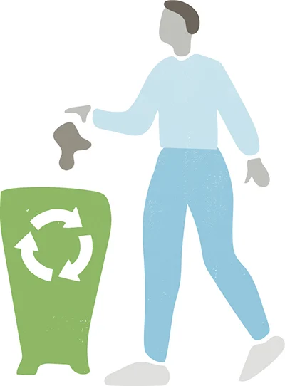 Illustration of a person throwing the trash in the recycling bin