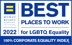 Human Rights Campaign Foundation 2022 Best Places To Work for LGBTQ+ Equality, 100% Corporate Equality Index Logo